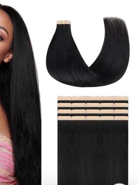 💯% 18” HUMAN Hair Tape in Extensions Light Yaki Straight 20pcs 50g Black Women